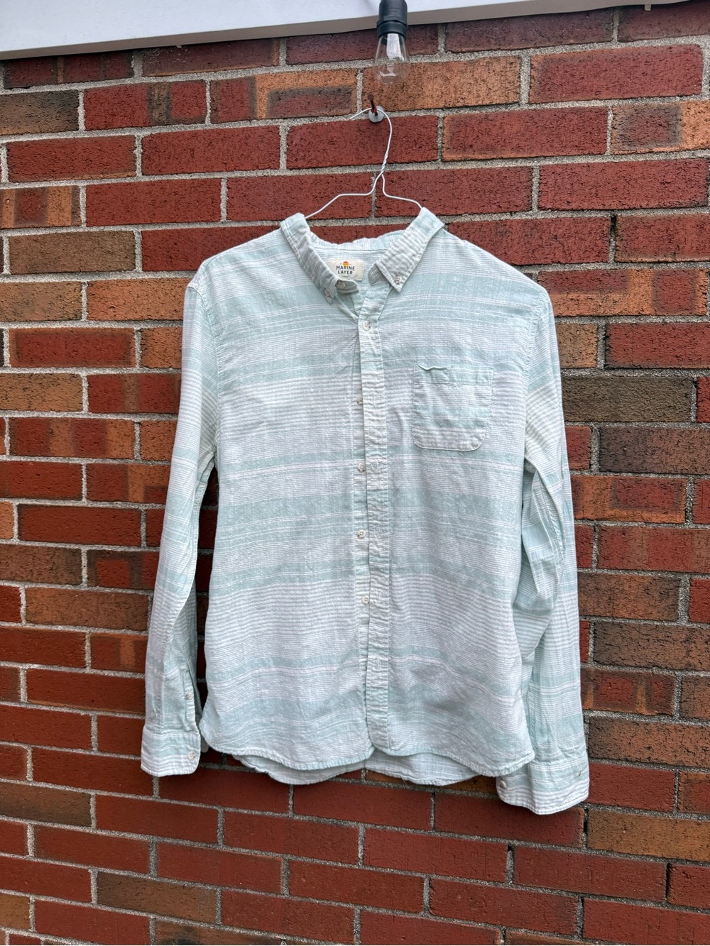 Marine Layer Large Mint Green Stripe Button Down Shirt 100% Cotton